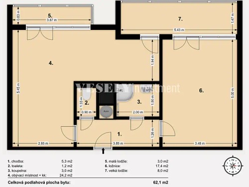 Prodej bytu 2+kk 62 m²
