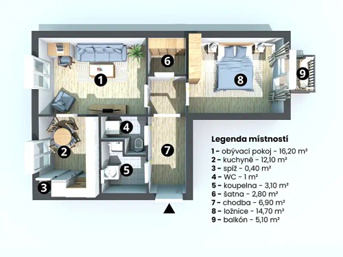 Prodej bytu 2+1 57 m²