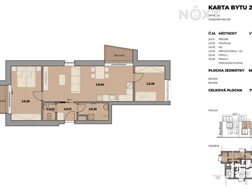 Prodej bytu 3+kk 73 m²