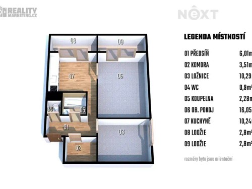 Prodej bytu 2+1 57 m²