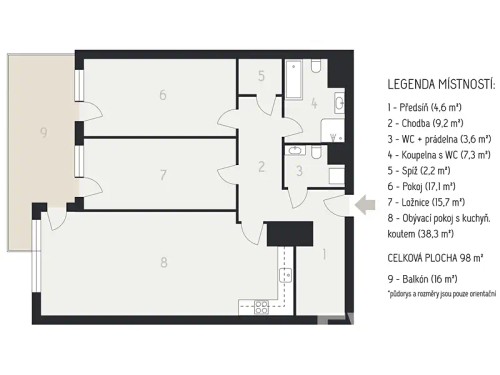 Prodaný byt 3+kk 98 m²