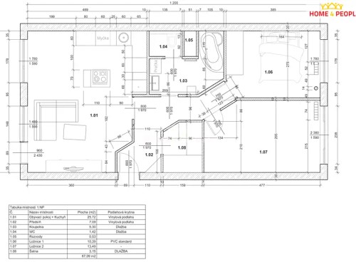 Prodaný  byt 3+kk 67 m²