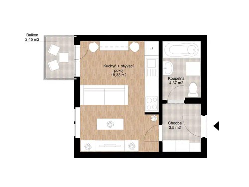 Prodaný  byt 1+kk 26 m²