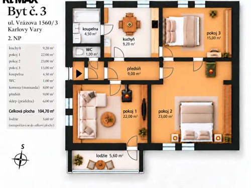 Prodej bytu 3+1 80 m²