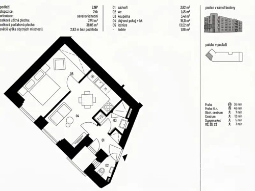 Prodej bytu 2+kk 38 m²