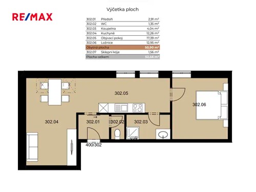 Prodaný  byt 2+1 52 m²