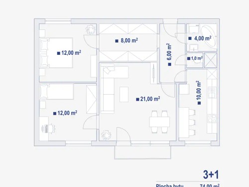 Prodaný  byt 3+1 74 m²