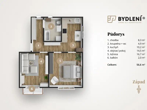 Prodej bytu 2+1 55 m²