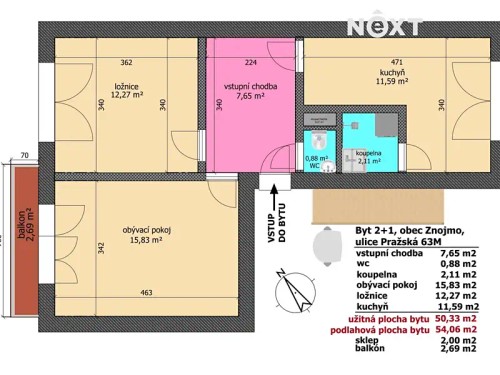 Prodaný byt 2+1 51 m²