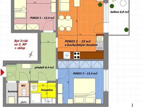 Prodaný byt 3+kk 72 m²