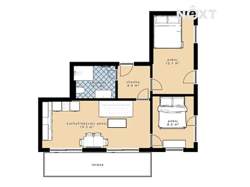 Prodej bytu 3+kk 53 m²
