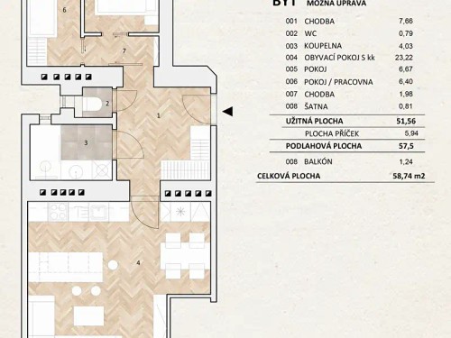 Prodej bytu 3+kk 57 m²