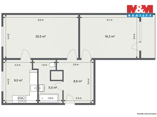Prodaný byt 2+1 61 m²