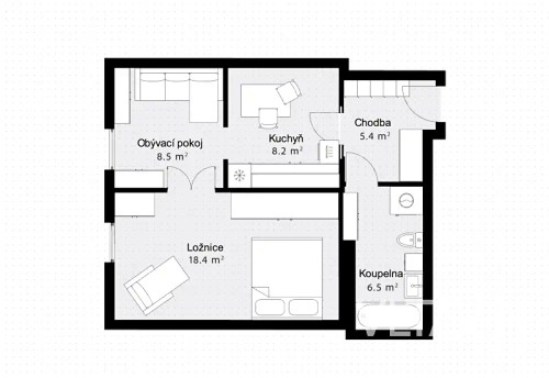 Prodaný  byt 2+kk 47 m²