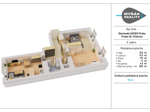 Prodaný byt 3+kk 75 m²
