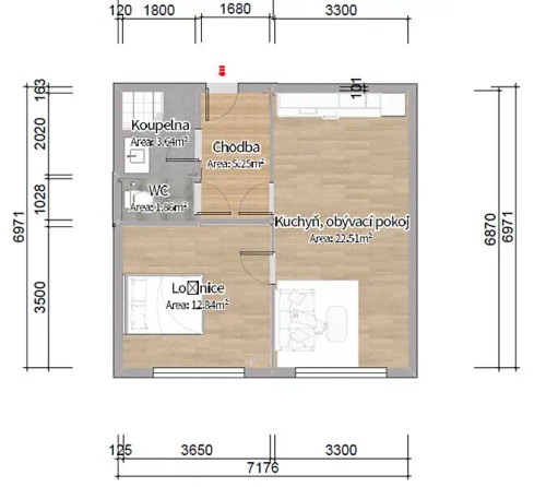 Prodaný  byt 2+kk 47 m²
