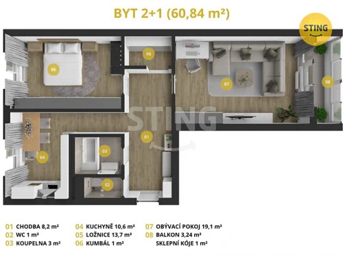 Prodej bytu 2+1 60 m²