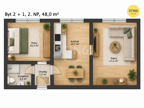 Prodej bytu 2+1 47 m²