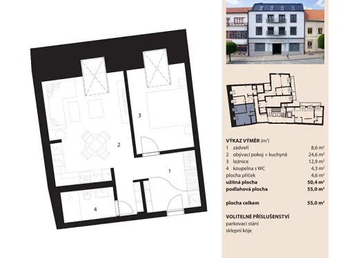Prodej bytu 2+kk 55 m²