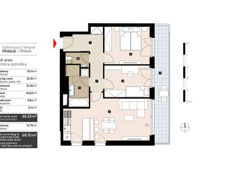 Prodaný byt 3+kk 68 m²