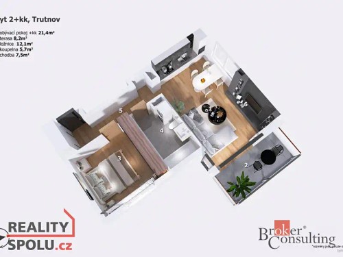 Prodaný  byt 2+kk 46 m²
