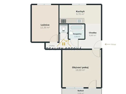 Prodej bytu 2+1 57 m²