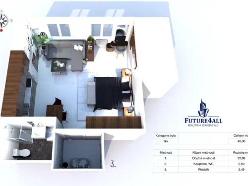 Prodaný  byt 1+kk 40 m²
