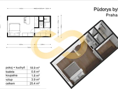 Prodaný byt 1+kk 25 m²