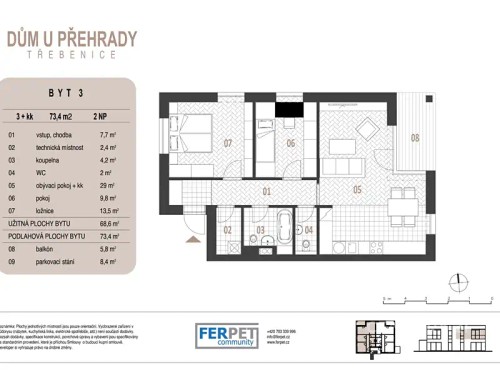 Prodej bytu 3+kk 73 m²