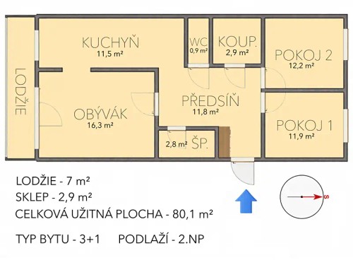 Prodej bytu 3+1 70 m²