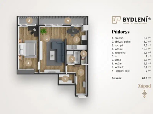 Prodej bytu 2+1 61 m²