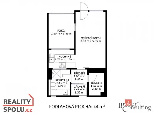 Prodaný byt 2+kk 44 m²