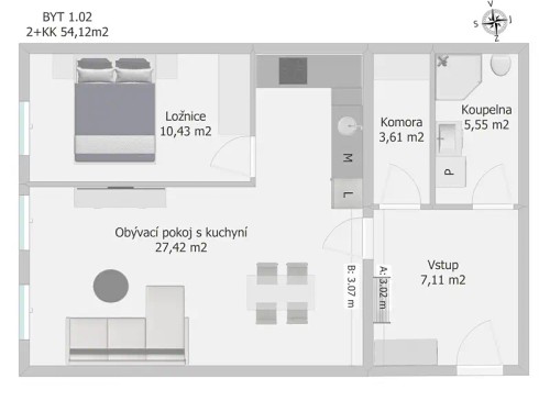 Prodej bytu 2+kk 54 m²