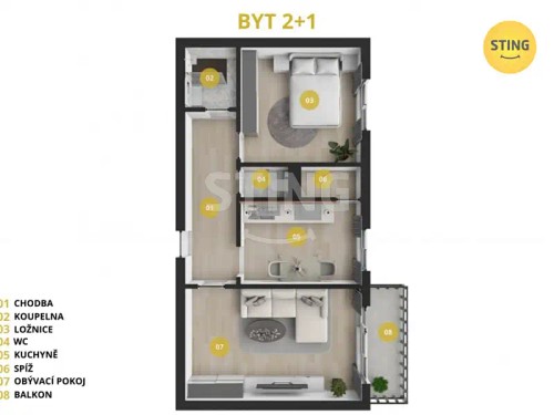 Prodej bytu 2+1 57 m²