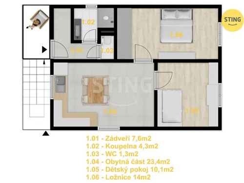 Prodej bytu 3+kk 60 m²