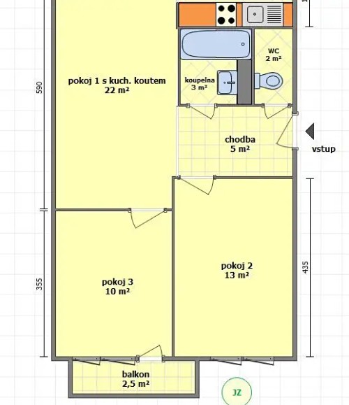 Prodaný byt 3+kk 55 m²