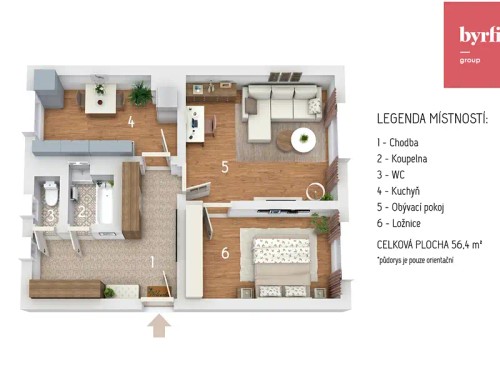 Prodej bytu 2+1 56 m²