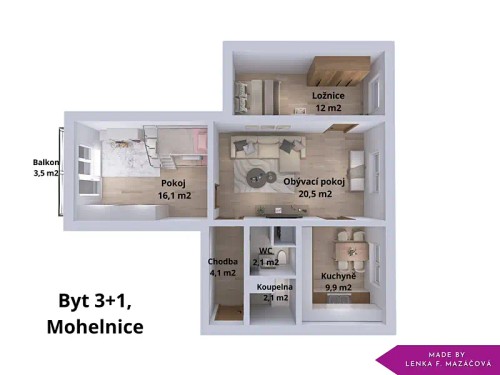 Prodaný byt 3+1 67 m²