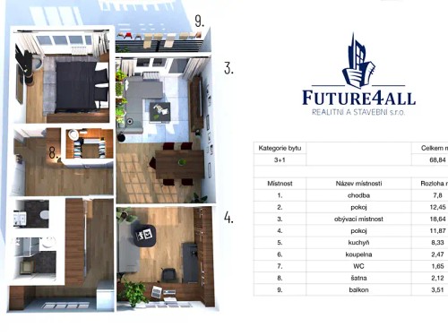 Prodaný  byt 3+1 69 m²