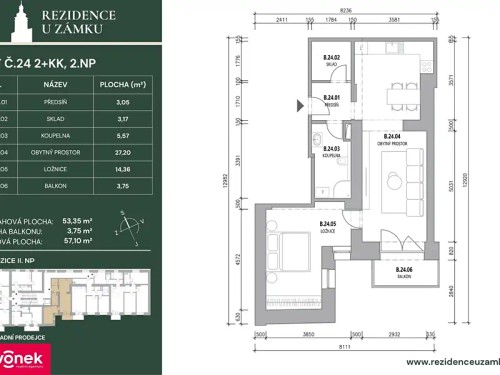 Prodej bytu 2+kk 56 m²