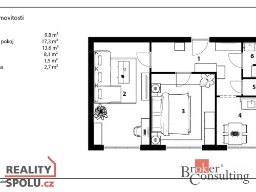 Prodaný byt 2+1 55 m²
