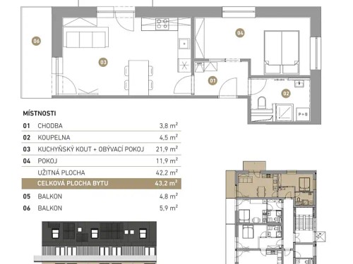 Prodej bytu 2+kk 43 m²