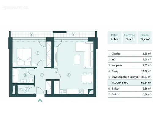 Prodej bytu 2+kk 59 m²