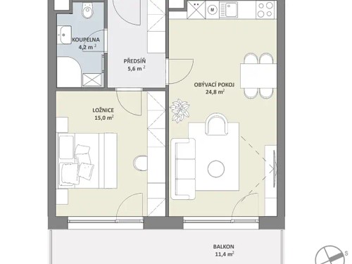 Prodaný  byt 2+kk 52 m²