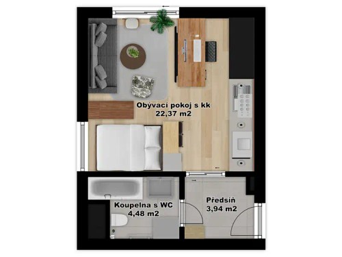 Prodaný byt 1+kk 32 m²