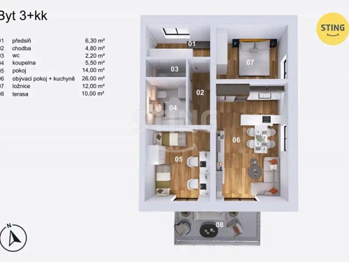 Prodej bytu 3+kk 70 m²