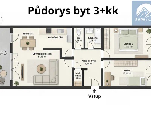 Prodej bytu 3+kk 81 m²