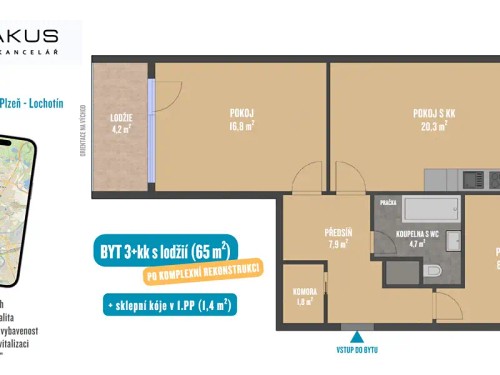Prodej bytu 3+kk 65 m²