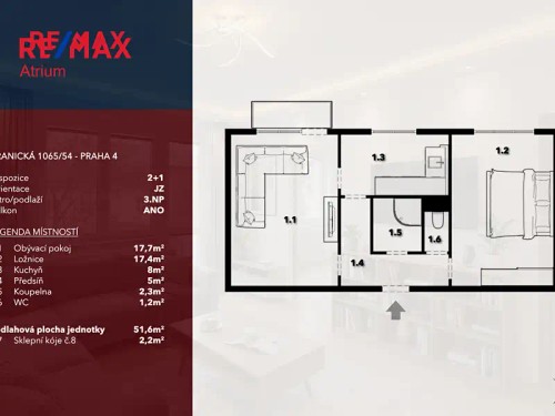 Prodej bytu 2+1 52 m²
