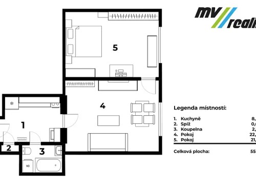 Prodaný byt 2+kk 55 m²